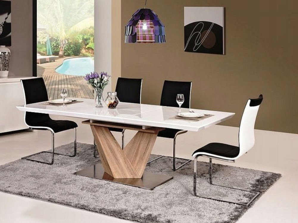 Valgomojo stalas ALARAS, 160 x 90 cm, balta/ąžuolo - 3