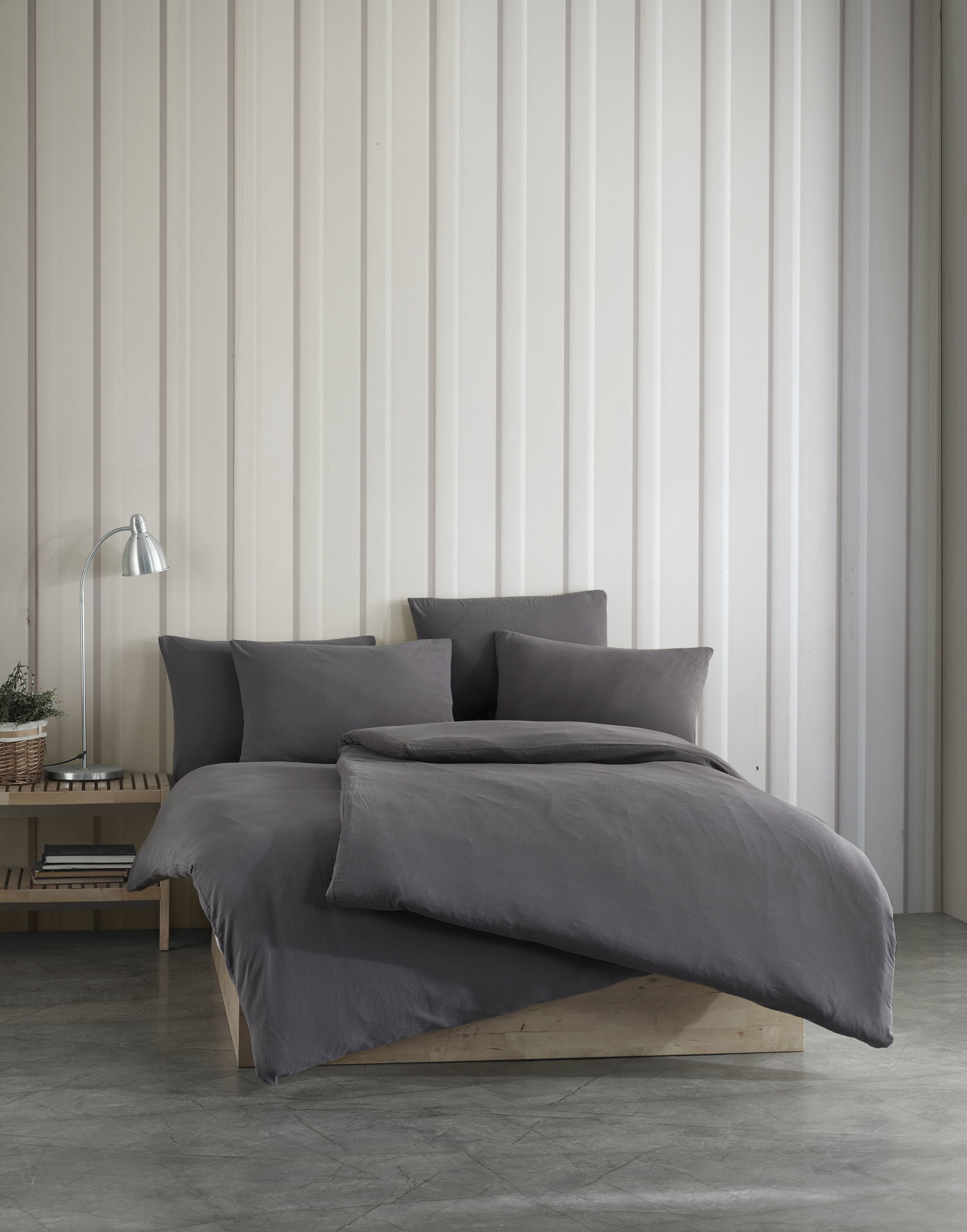 Medvilninės patalynės kompl. CREYA STONE WASHED ANTHRACITE, 200x220cm, 2x50x70cm, 100% medvilnės - 2