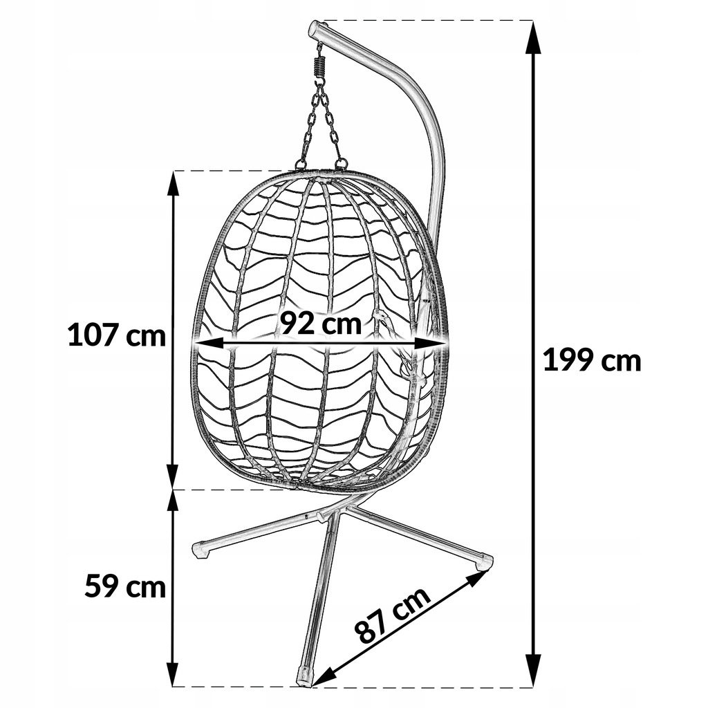 Pakabinamas krėslas Sanremo, sulankstomas, juodas - 7