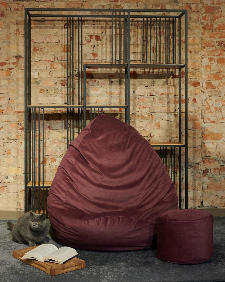 Sėdmaišis su pufu Mega Premium Cloud Velour XL, 90x120 cm, bordinis - 3