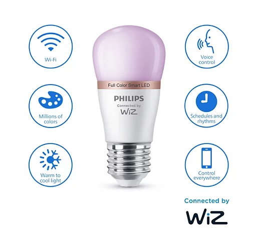 Išmanioji LED lemputė PHILIPS, E27, P45, 4,9W (=40W), 2200-6500K, 470lm, RGB, SMART + WiFi - 5