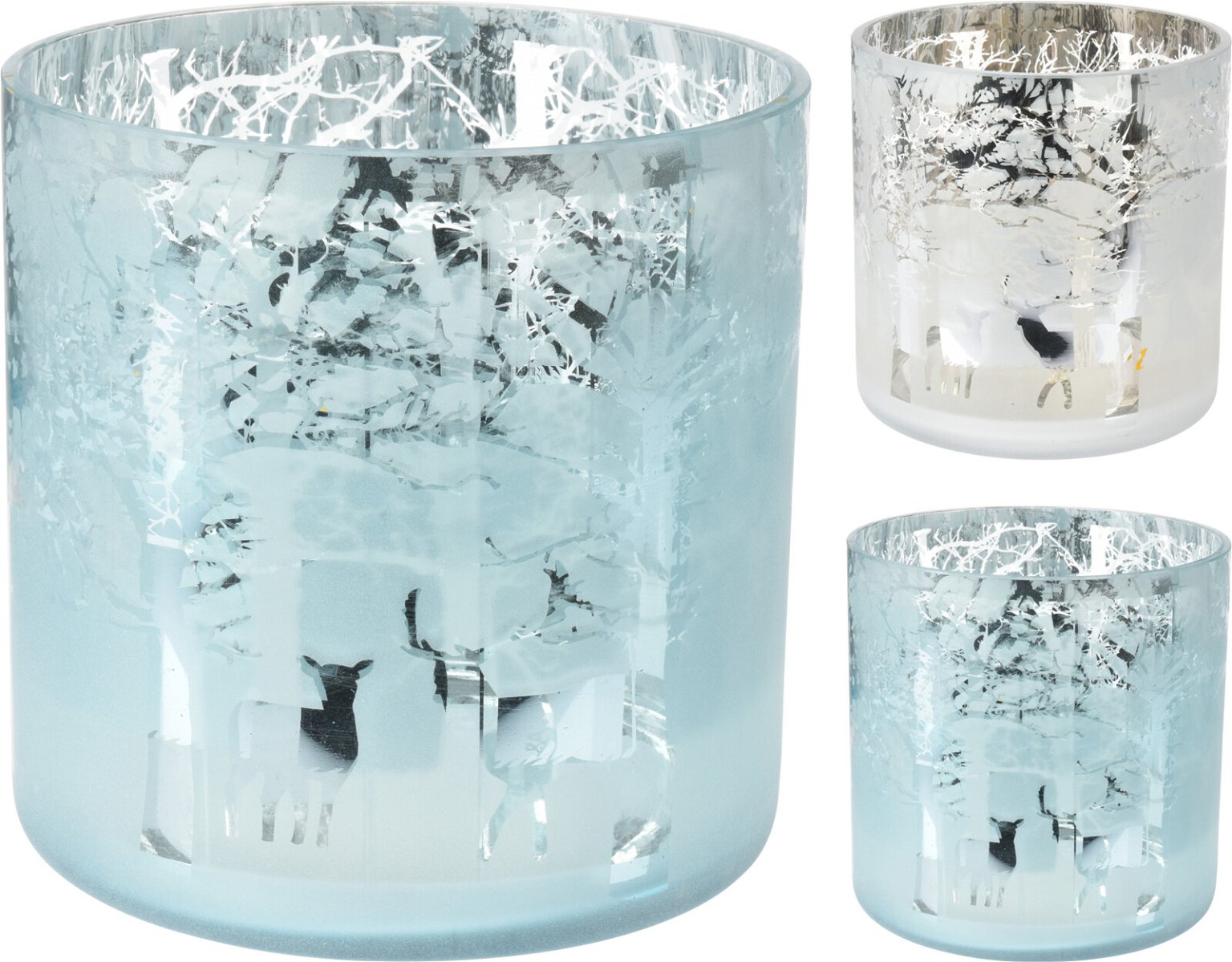 Stiklinė žvakidė FOREST FROSTED, melsvos/baltos sp., 15 cm
