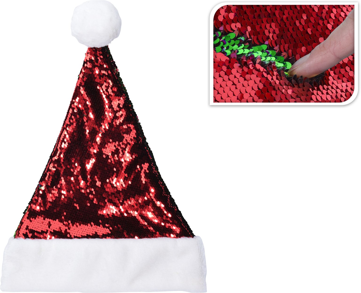 Kalėdinė kepurė XMAS SEQUINS, raudonos/ žalios sp., 30 x 42 cm