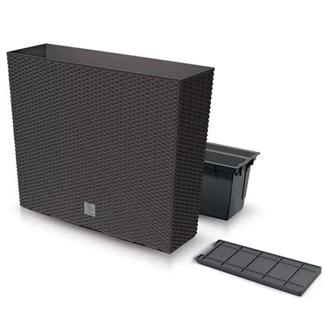 Lauko plastikinis vazonas RATO CASE, su įdėklu, rudos sp., 18 x 58 x 50 cm-1