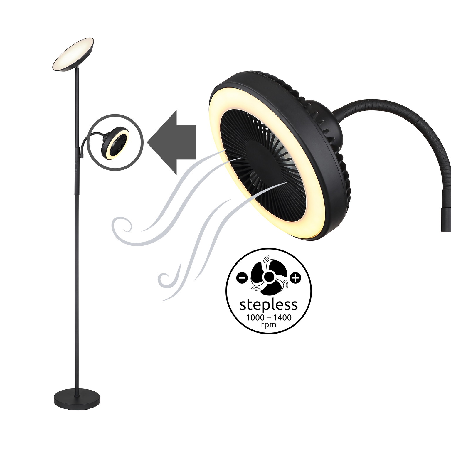LED toršeras-ventiliatorius GLOBO DAVYD, 3,6+20+4W, CCT 2700-6500K, 2200lm, 178cm - 2