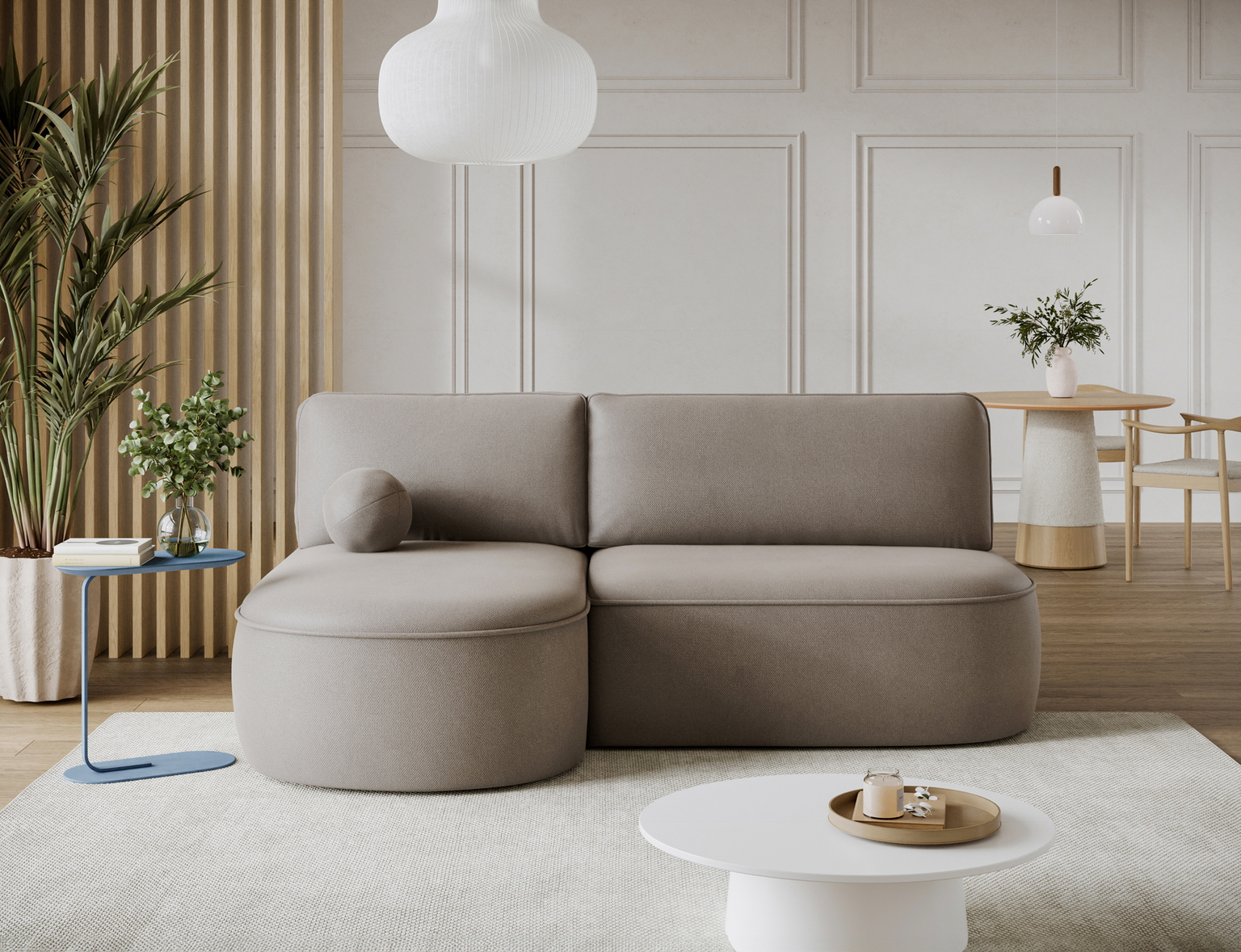 Kampinė sofa - lova Livosa Sola 18, smėlio sp., kairinė, 144 x 220 cm x 93 cm-1