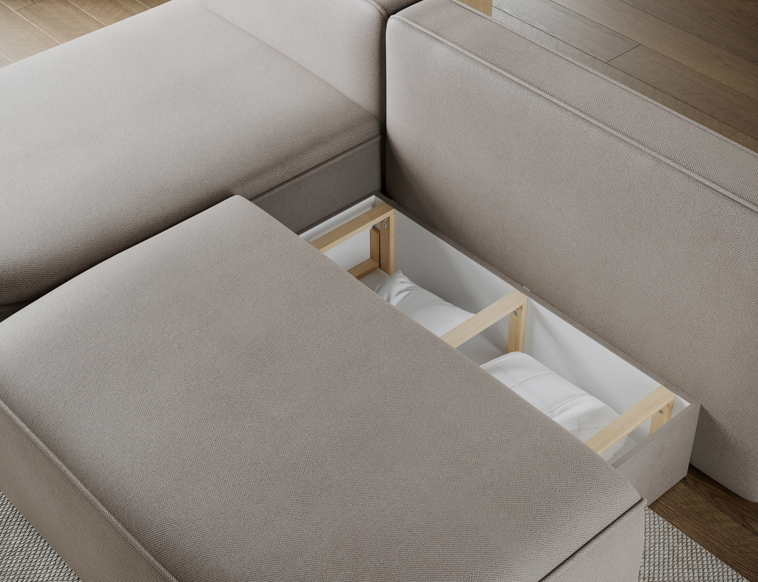 Kampinė sofa - lova Livosa Sola 18, smėlio sp., kairinė, 144 x 220 cm x 93 cm - 7