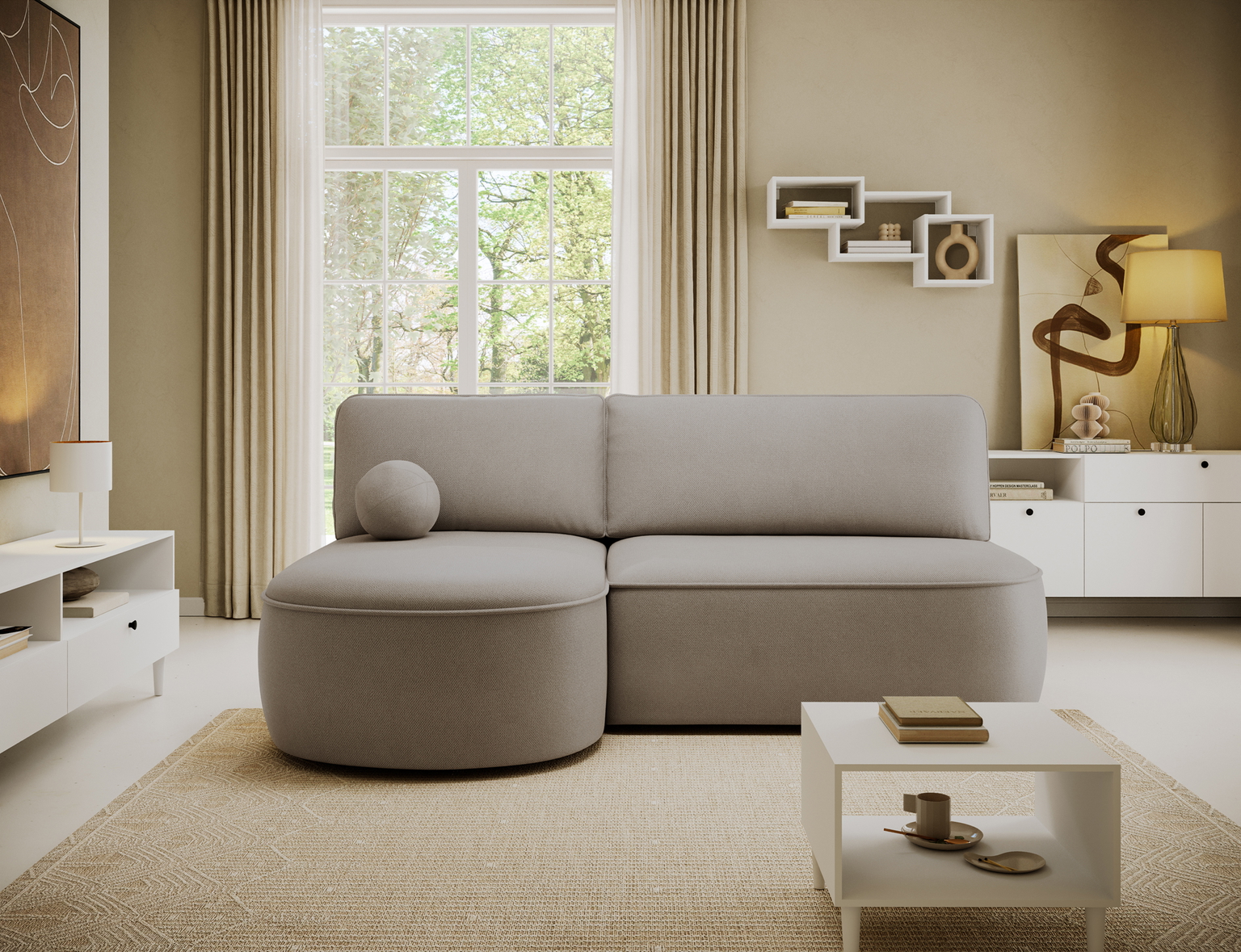 Kampinė sofa - lova Livosa Sola 18, smėlio sp., kairinė, 144 x 220 cm x 93 cm - 5