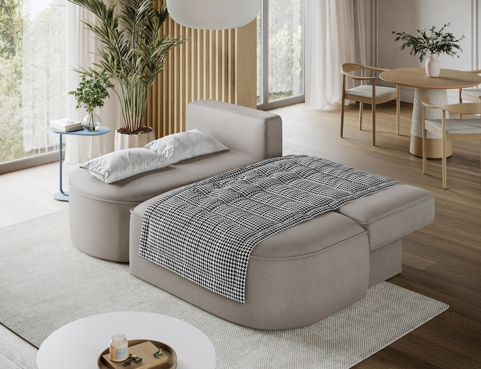 Kampinė sofa - lova Livosa Sola 18, smėlio sp., kairinė, 144 x 220 cm x 93 cm - 6