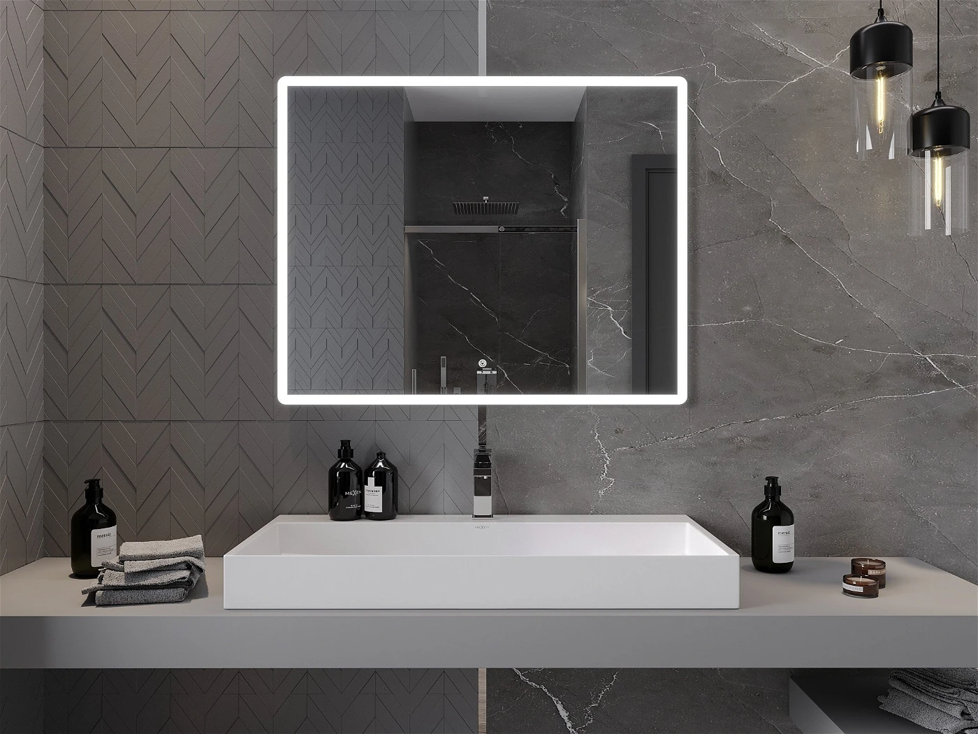 Vonios veidrodis Mexen Navia su LED apšvietimu ir šildymo kilimėliu, 100 x 80 cm - 4