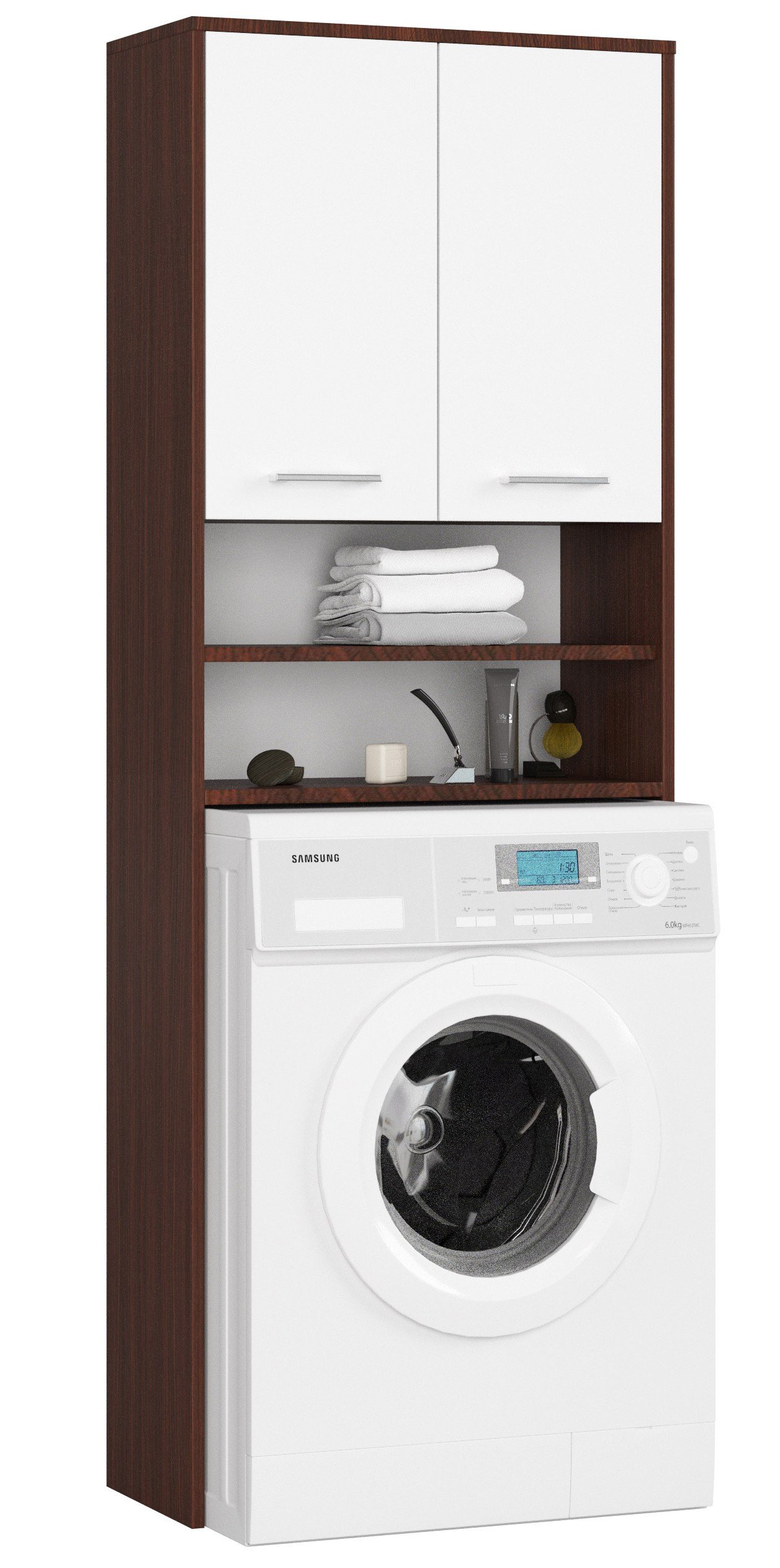 Pastatoma vonios spintelė virš skalbimo mašinos FIN 2D, 60 cm, venge/balta