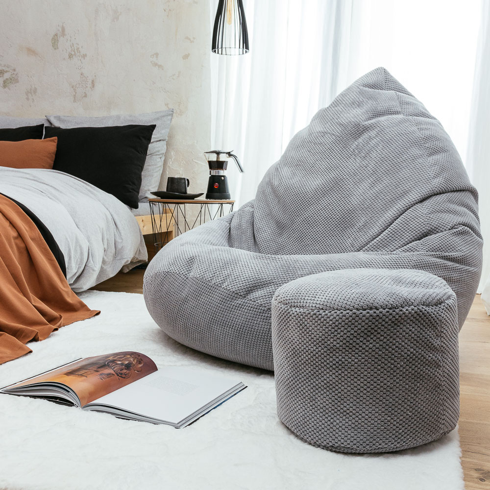 Sėdmaišis su pufu Mega Dot Velour XL, 90x120 cm, šviesiai pilkas - 4