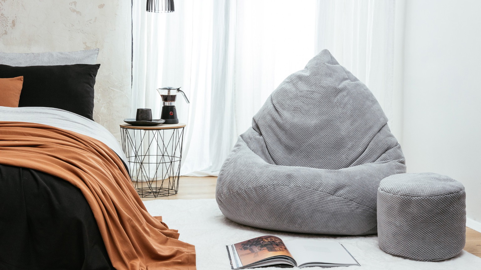 Sėdmaišis su pufu Mega Dot Velour XL, 90x120 cm, šviesiai pilkas - 5
