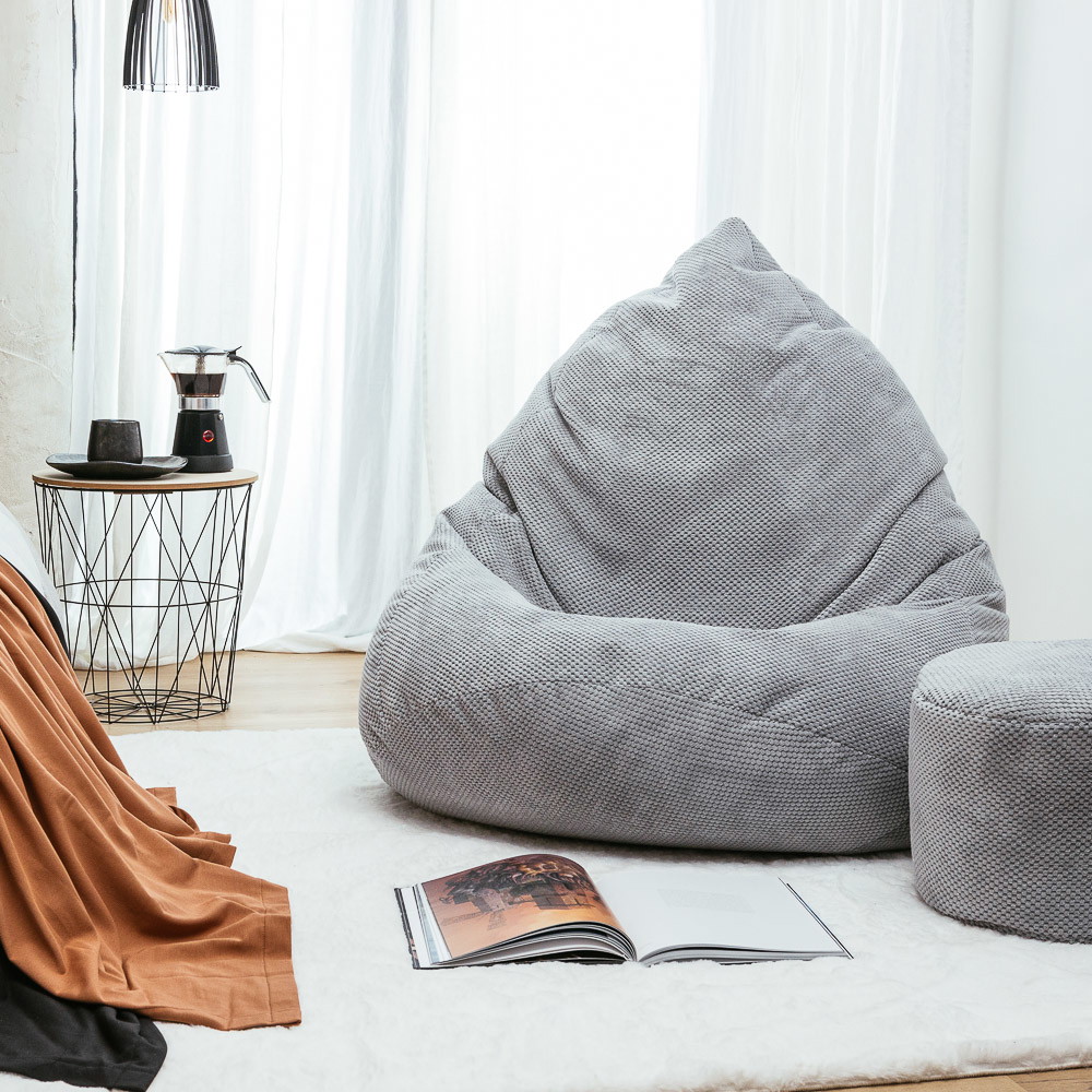 Sėdmaišis su pufu Mega Dot Velour XL, 90x120 cm, šviesiai pilkas - 3