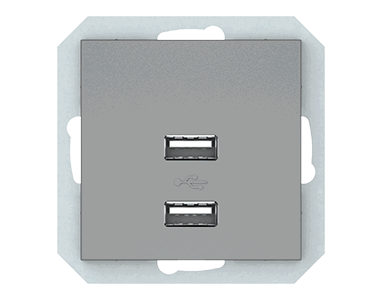 USB maitinimo lizdas 2 vietų (2XUSB) QR1000, be rėmelio, pilkos matinės sp.