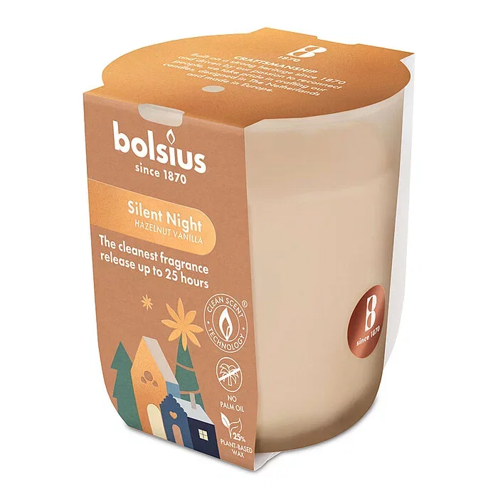 Kvepianti žvakė stikliniame indelyje BOLSIUS HAZELNUT VANILLA, kreminės sp., 7,3 x 8 cm-0