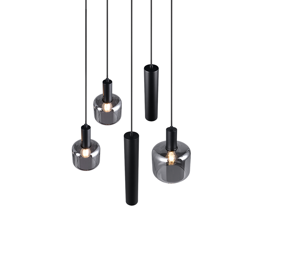 Pakabinamas šviestuvas TRIO MATARO, 1xE27, 2xE14, 2xGU10, metalinis juodos sp Ø40x150cm-1
