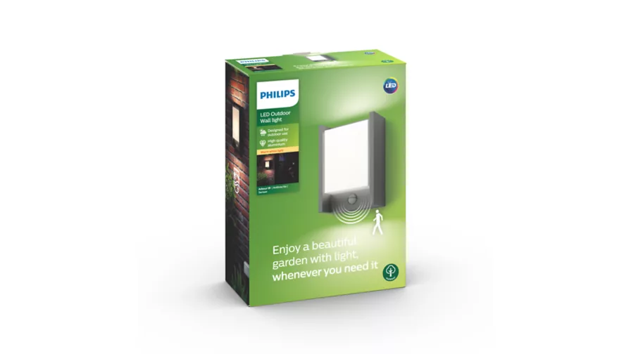 Sieninis LED lauko šviestuvas PHILIPS ARBOUR IP44 2700K 6W 600lm jud. daviklis 22,1x16,6cm - 3