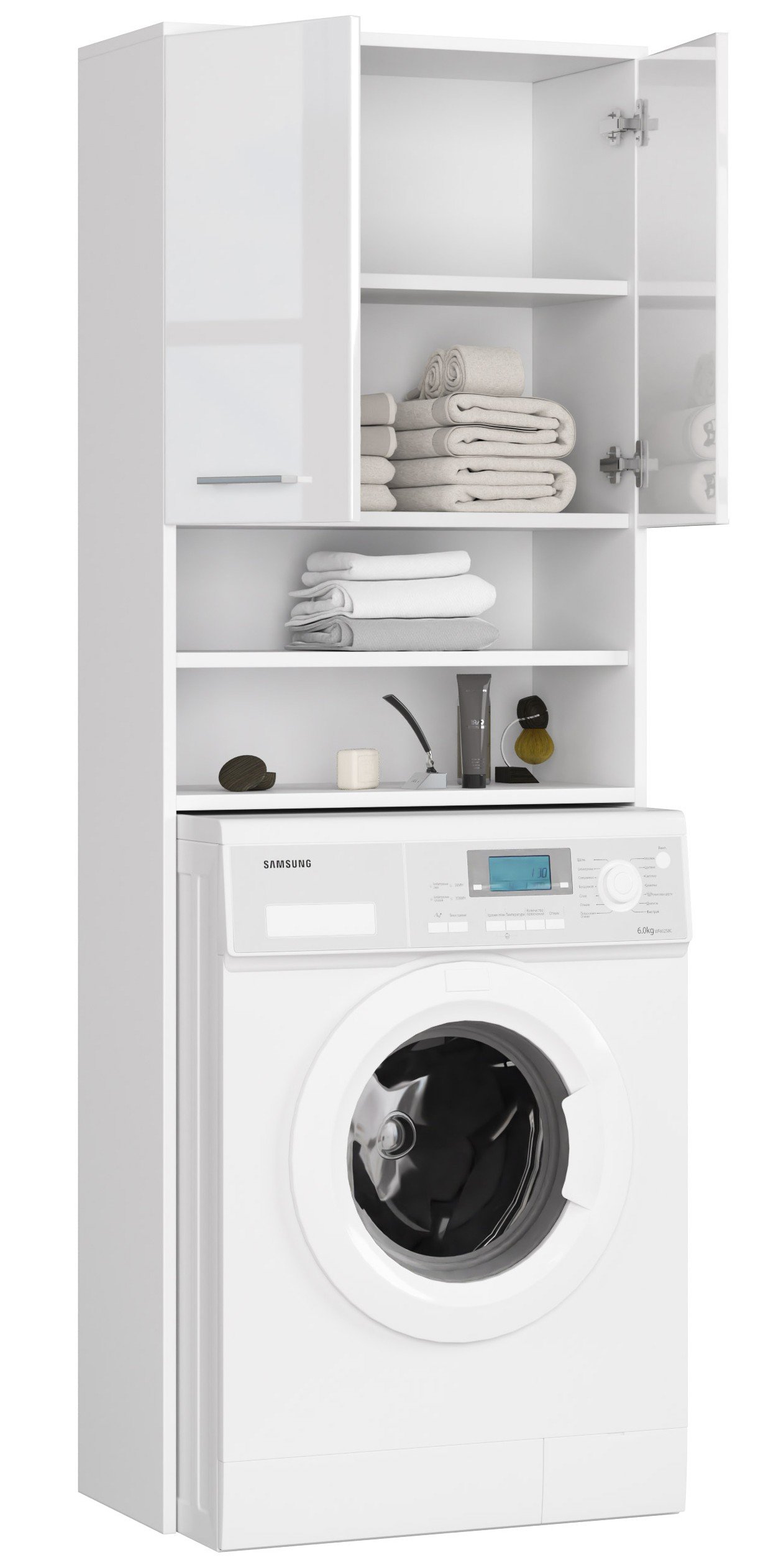 Pastatoma vonios spintelė virš skalbimo mašinos FIN 2D, 60 cm, balta blizgi - 2