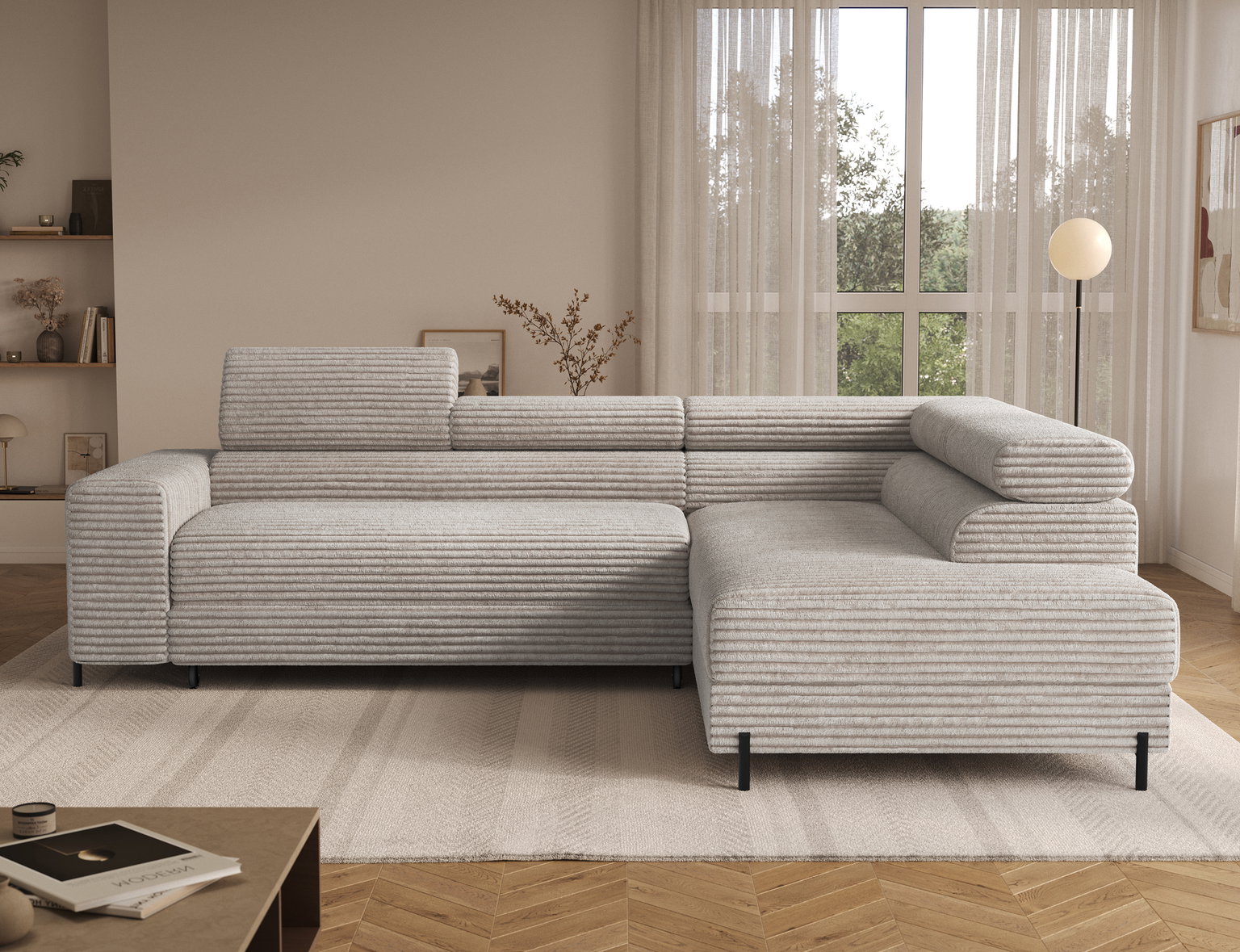 Kampinė sofa - lova Colesio, balta sp., dešininė, 200 x 274 cm x 93 cm-1