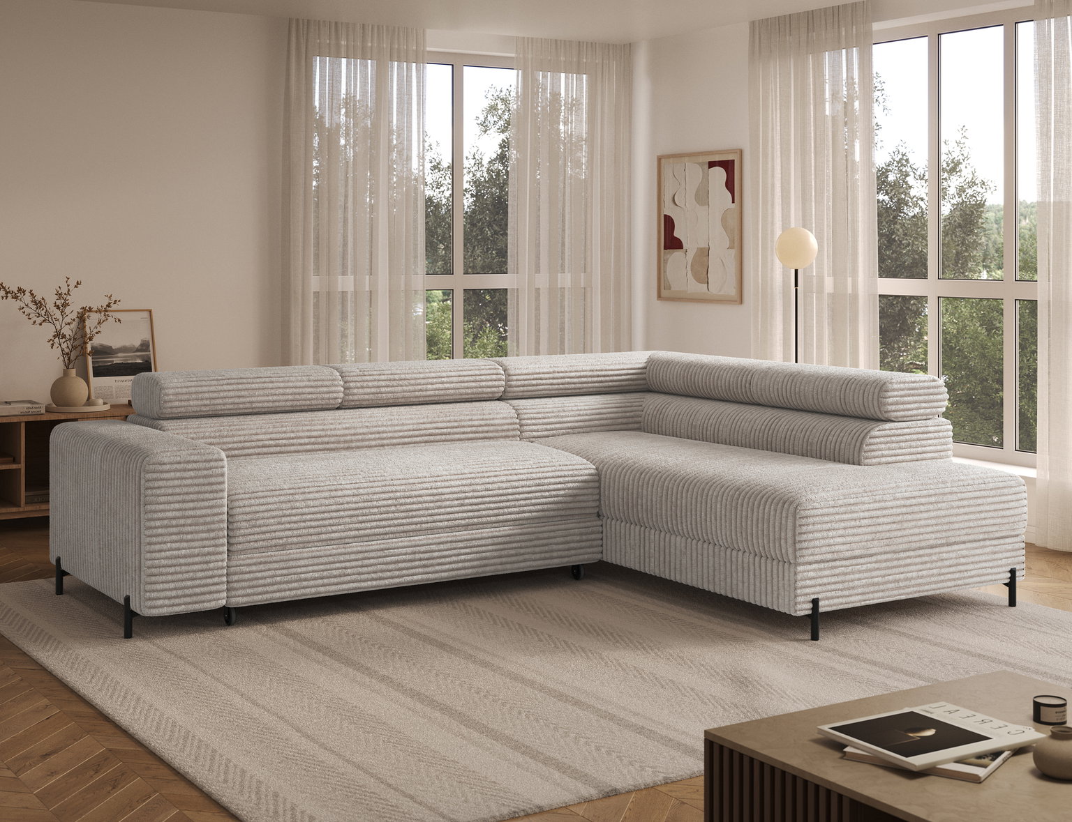 Kampinė sofa - lova Colesio, balta sp., dešininė, 200 x 274 cm x 93 cm - 4