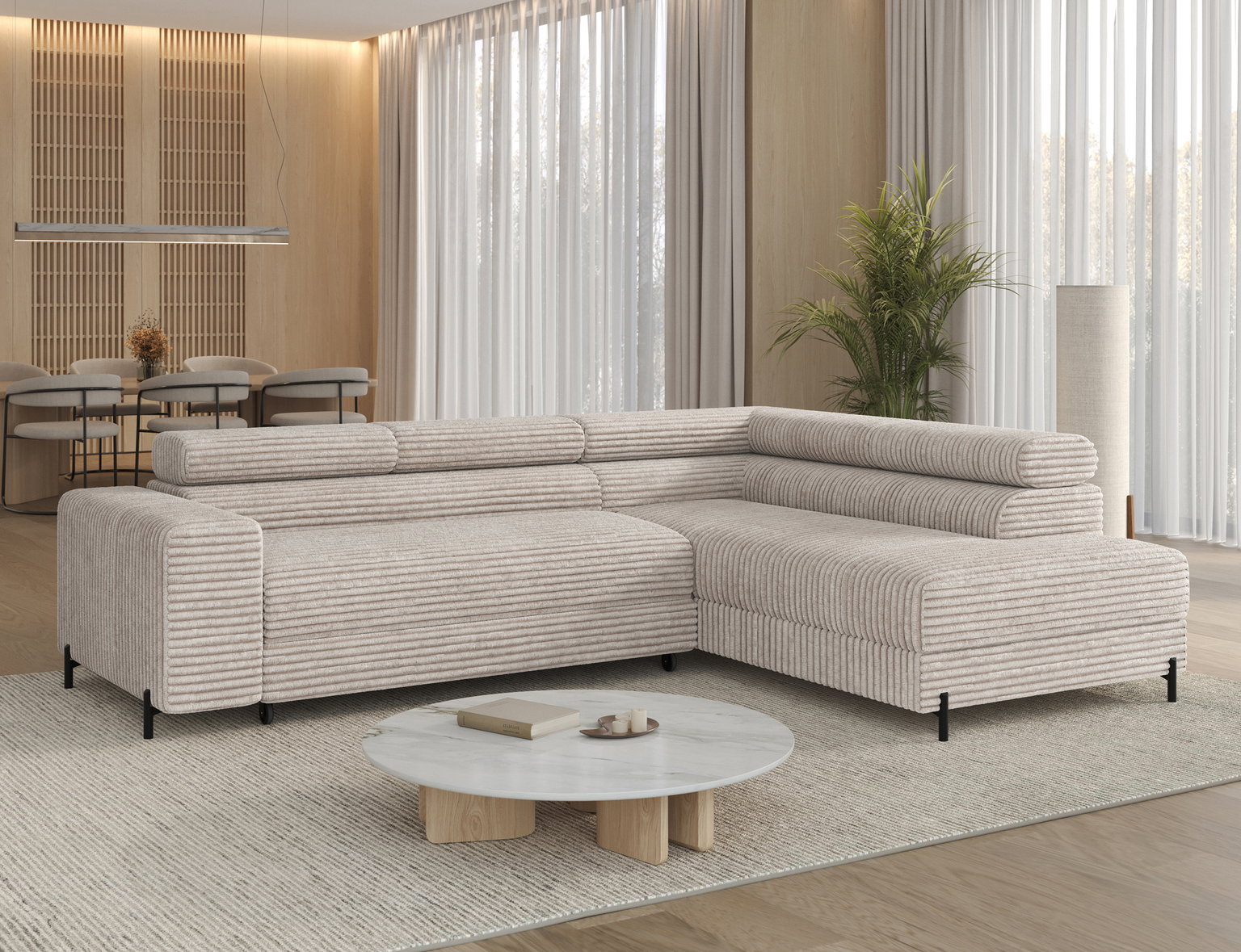 Kampinė sofa - lova Colesio, balta sp., dešininė, 200 x 274 cm x 93 cm - 5