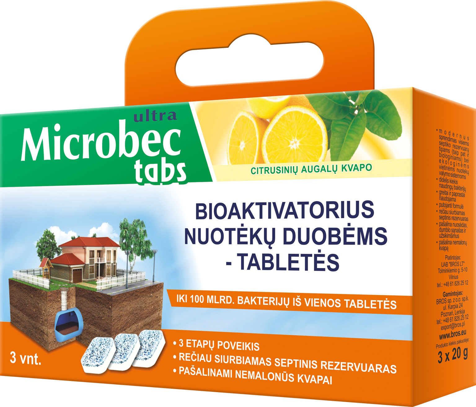 Tabletės nuotekų duobėms BROS Microbex, 3 x 20 g-0