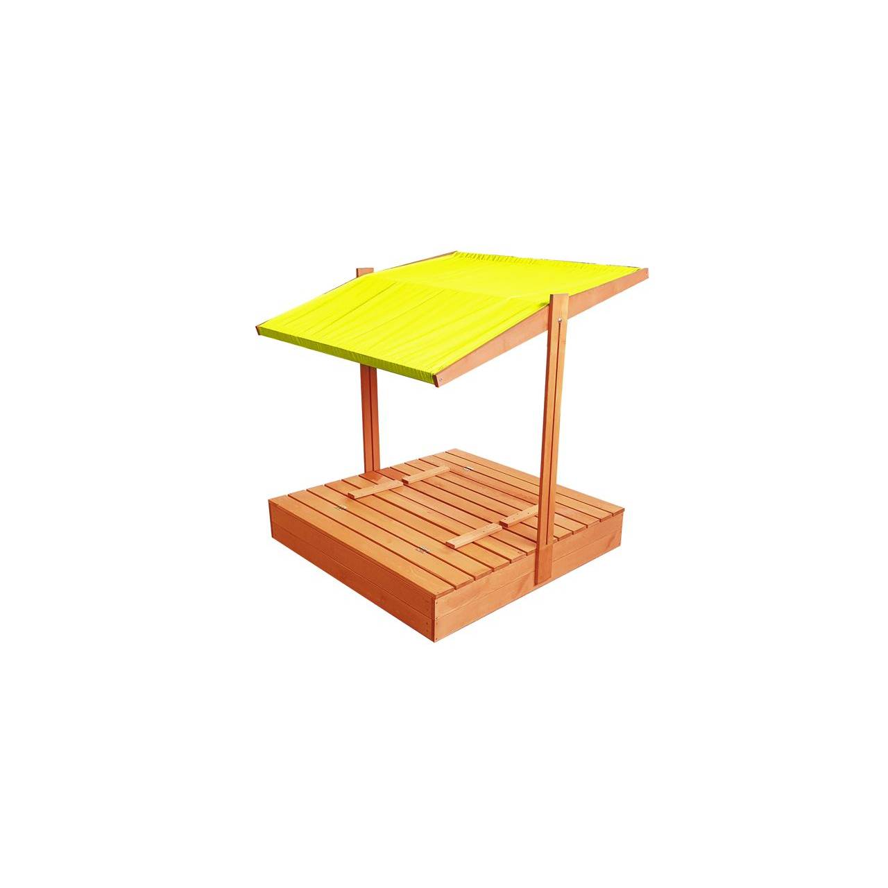 Impregnuota medinė smėlio dėžė su geltonos spalvos stogeliu ir 250 kg smėlio, 120x120 cm - 3