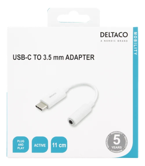 Adapteris DELTACO, USB-C, 3.5 mm, 11 cm, baltos sp. - 3