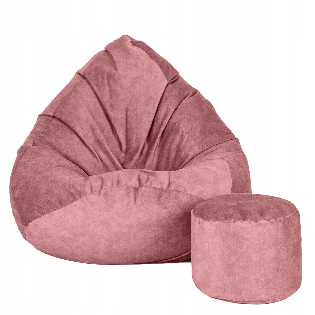 Sėdmaišis su pufu Mega Premium Terra Velour XXL, 100x130 cm, tamsiai rožinis-0