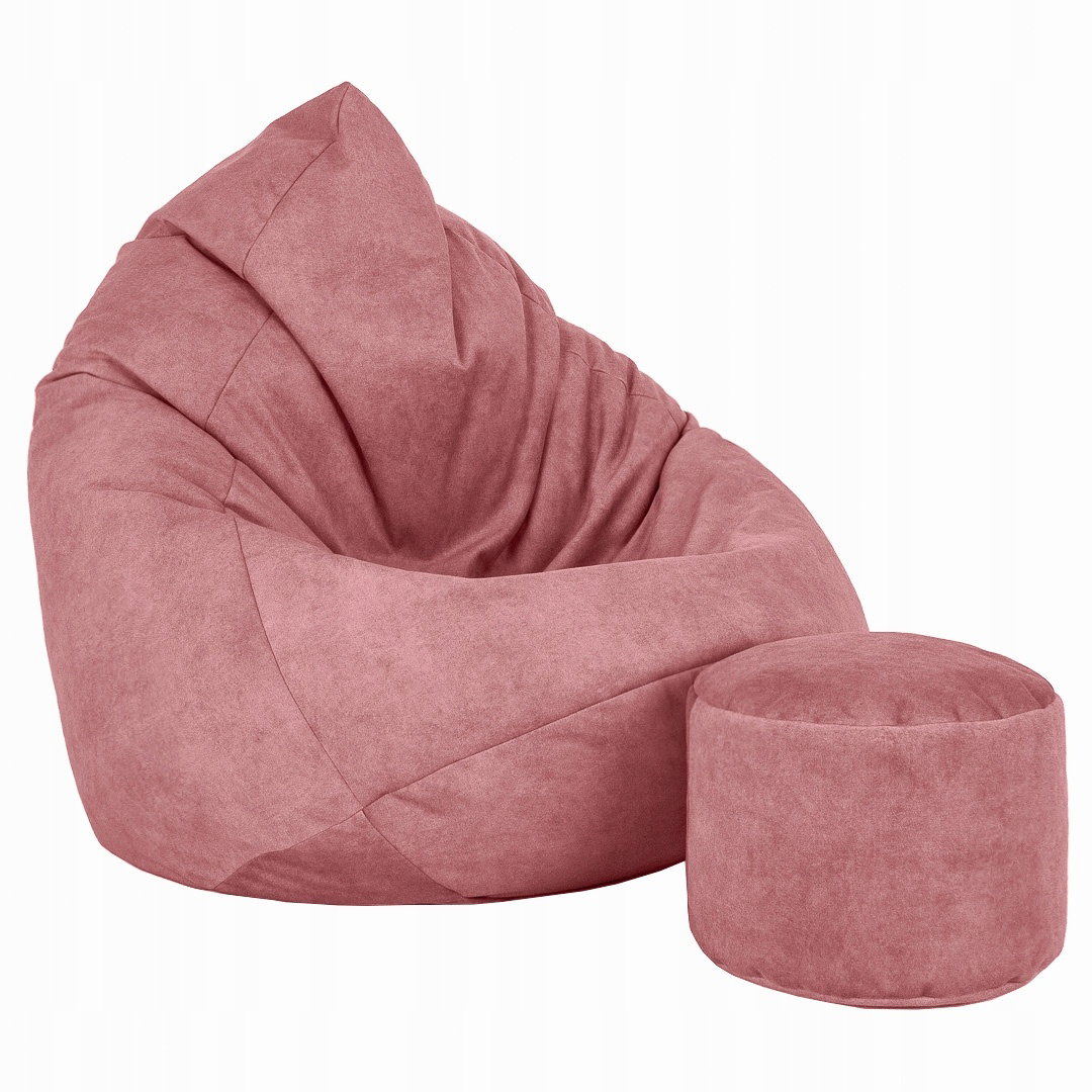 Sėdmaišis su pufu Mega Premium Terra Velour XXL, 100x130 cm, tamsiai rožinis-1