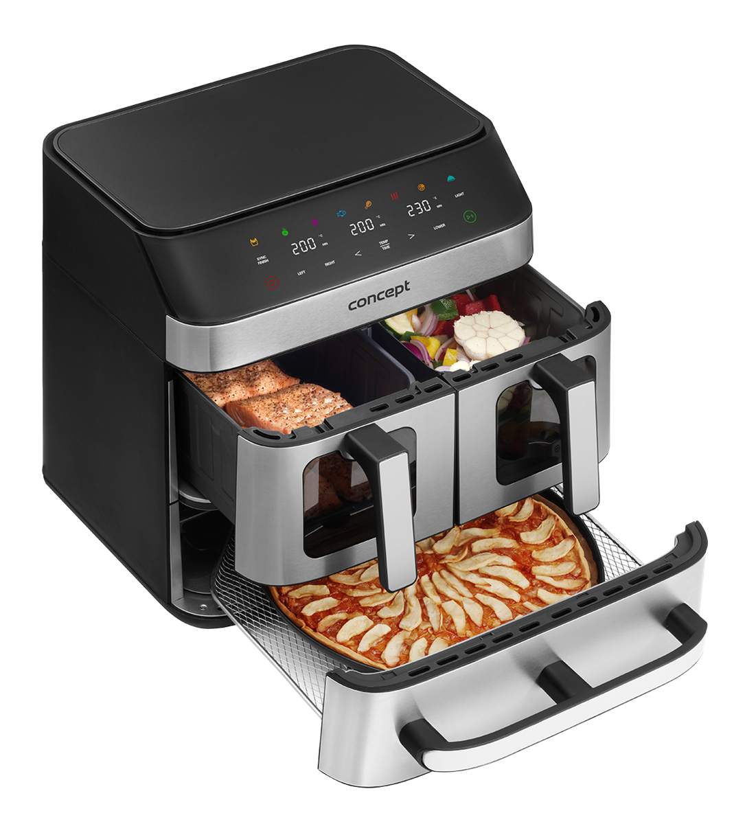 Karšto oro gruzdintuvė Concept Pizza Trio FR9000, sidabro/juoda, 2700 W, 18.5 l - 5