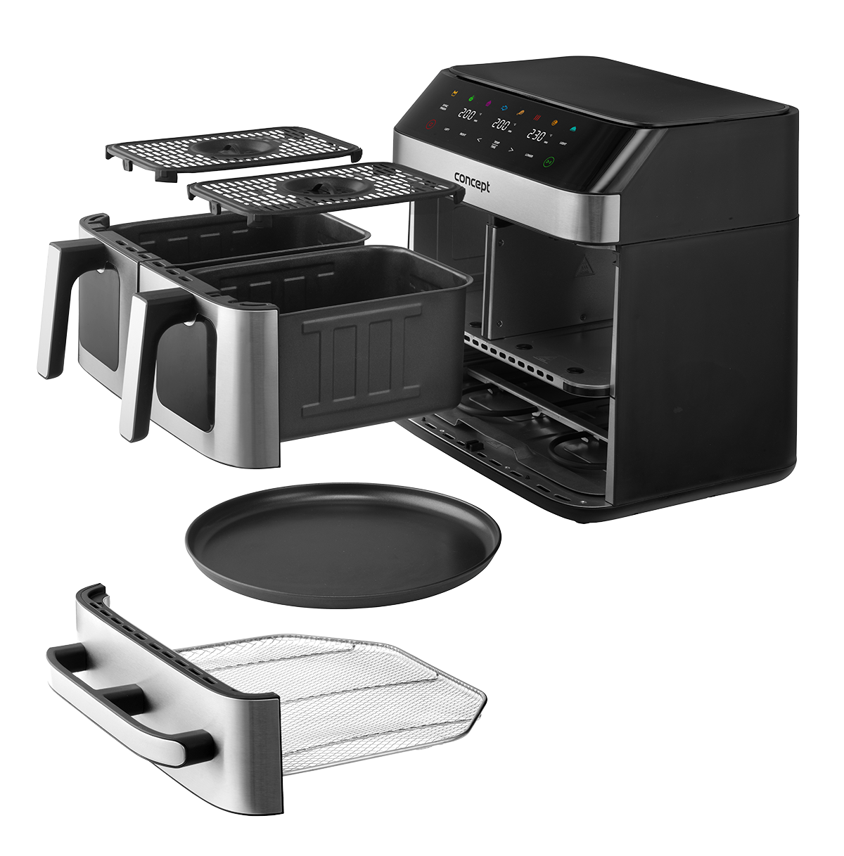 Karšto oro gruzdintuvė Concept Pizza Trio FR9000, sidabro/juoda, 2700 W, 18.5 l - 7
