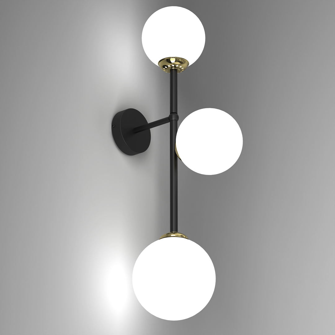 Sieninis šviestuvas MILAGRO Pop, 3 x E14, juodos/auksinės sp., 17 x 30 x 64 cm - 2