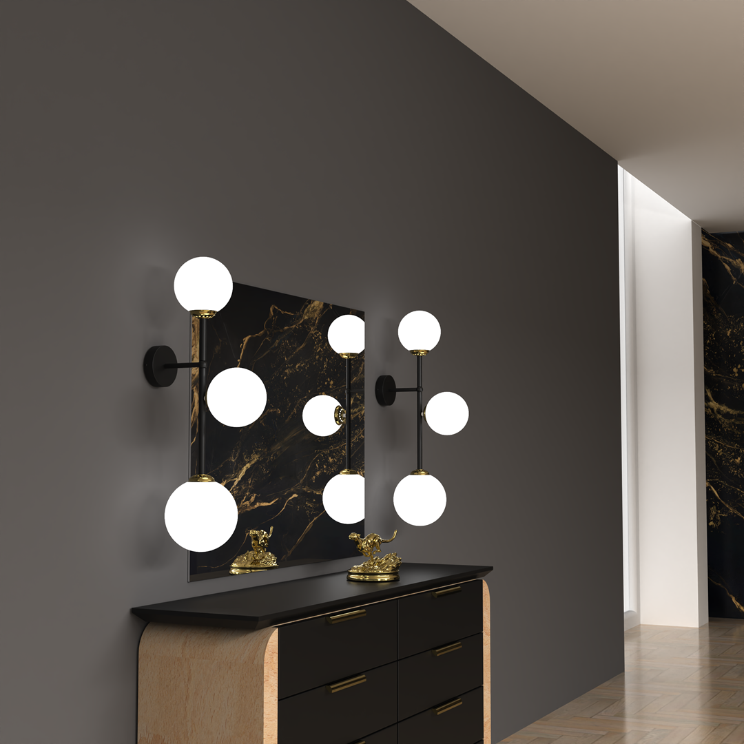 Sieninis šviestuvas MILAGRO Pop, 3 x E14, juodos/auksinės sp., 17 x 30 x 64 cm - 3