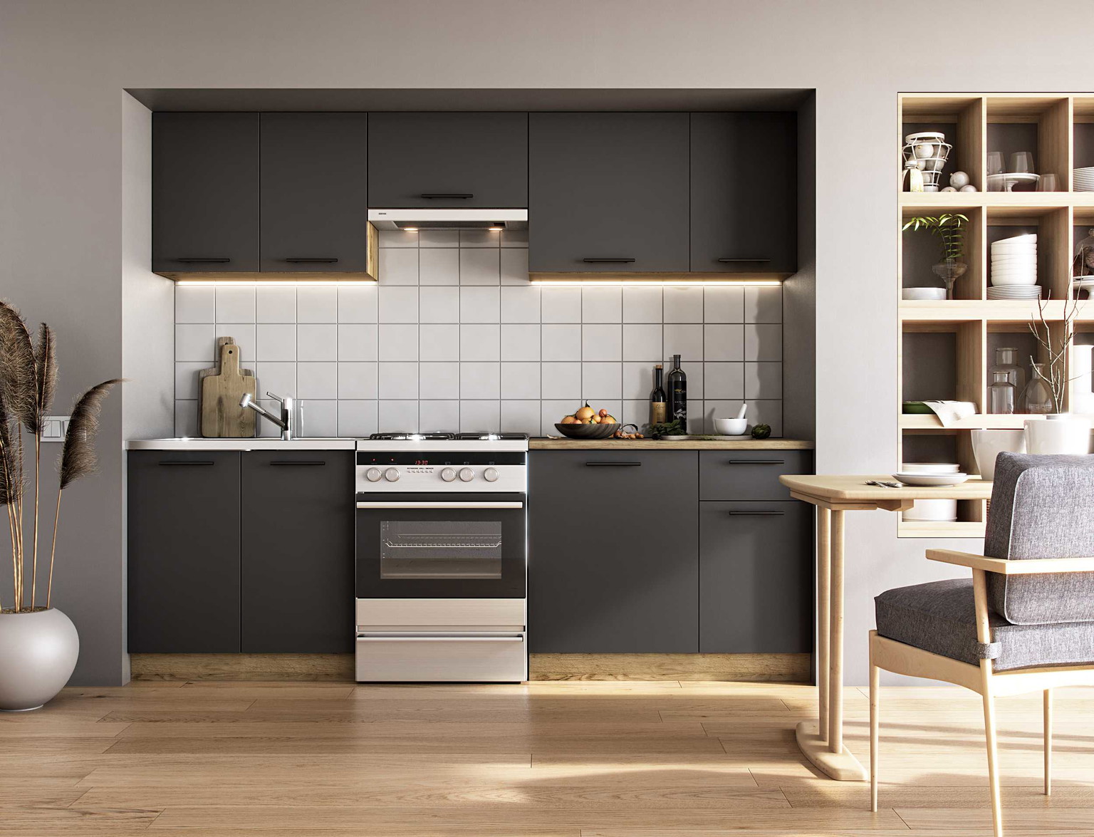 Virtuvės baldų komplektas Daria 240, antracito sp./ąžuolo sp., 2.4 m-0