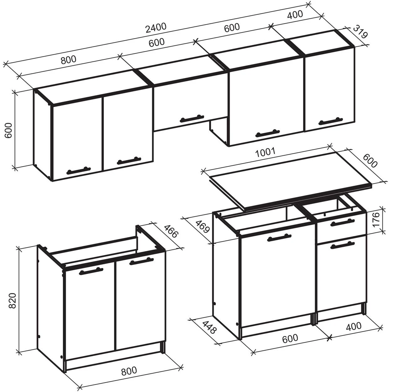 Virtuvės baldų komplektas Daria 240, antracito sp./ąžuolo sp., 2.4 m - 3