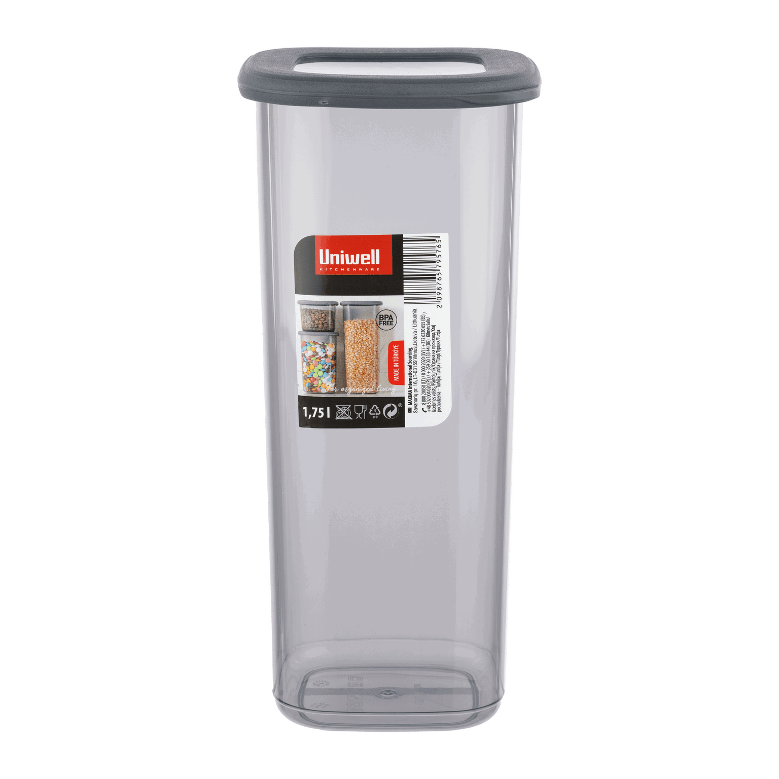 Birių produktų indas UNIWELL, pilkos sp., 1,75 l-0