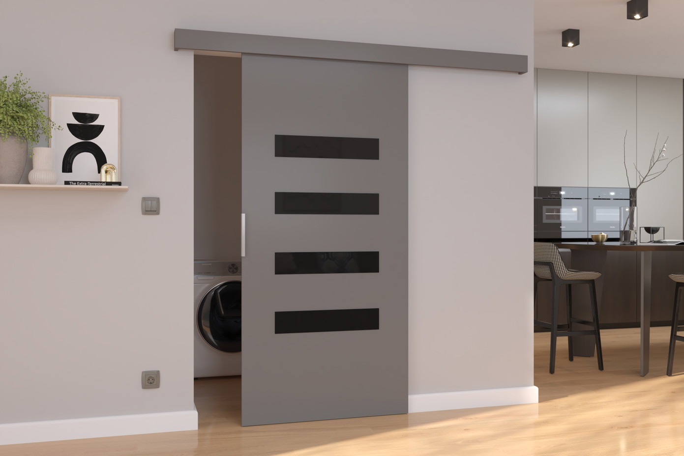 Stumdomos durys FORLI 106, 106 x 205 cm, pilka/juoda-0
