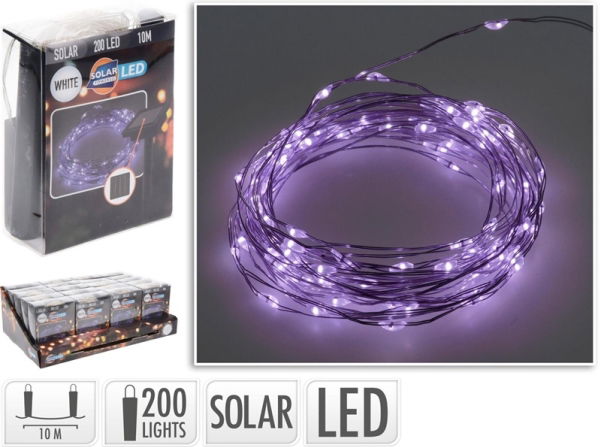Lauko girlianda, įkraunama saulės energija, 200 LED, šaltai baltos sp., 10+2 m
