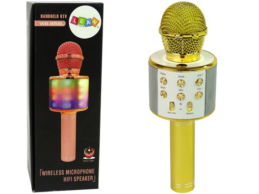 Belaidis karaoke mikrofonas su garsiakalbiais ir įrašymo funkcija WS-858, auksinis - 3