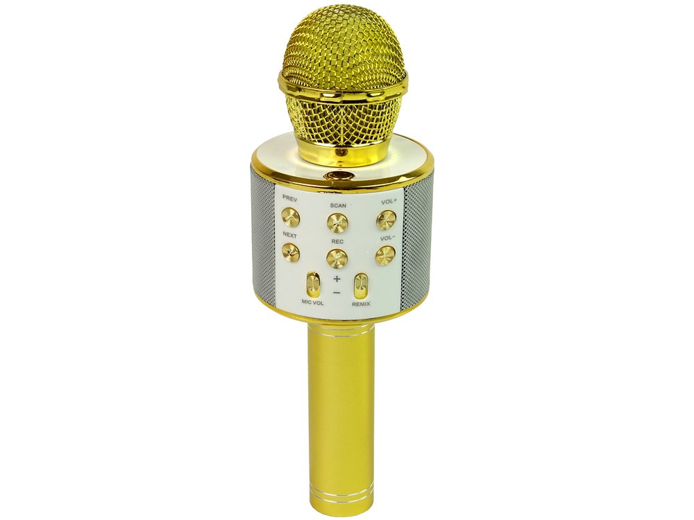Belaidis karaoke mikrofonas su garsiakalbiais ir įrašymo funkcija WS-858, auksinis - 7