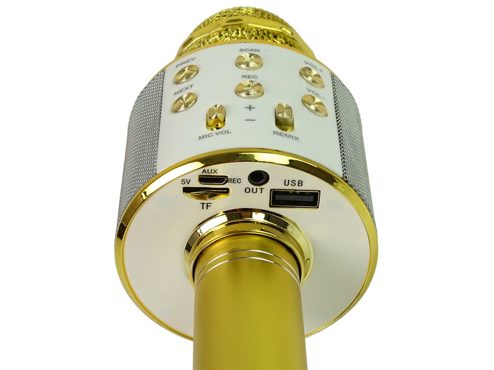 Belaidis karaoke mikrofonas su garsiakalbiais ir įrašymo funkcija WS-858, auksinis - 6