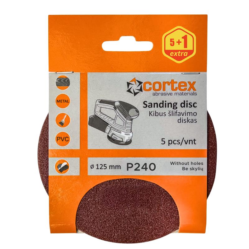 Šlifavimo diskeliai CORTEX, 125 mm, F240, su veliūru, 5 vnt. - 1
