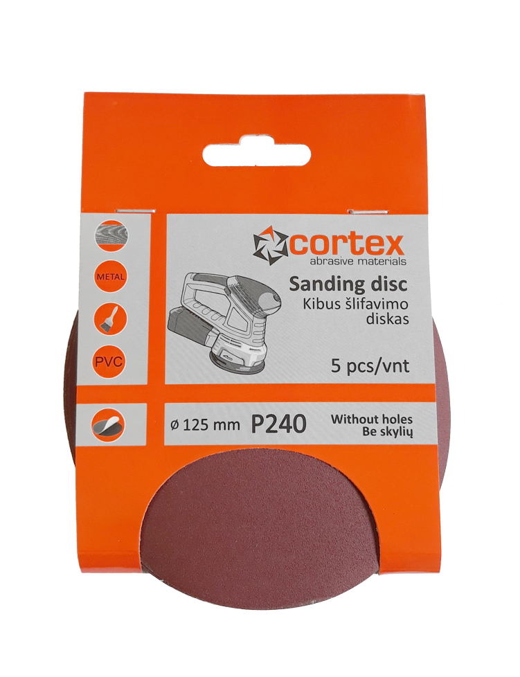 Šlifavimo diskeliai CORTEX, 125 mm, F240, su veliūru, 5 vnt. - 2