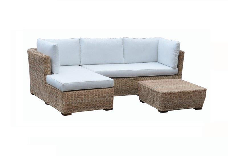 Pintų sodo baldų komplektas MANIS CORNER SOFA, kampinė sofa su pagalvėlėmis ir staliuku