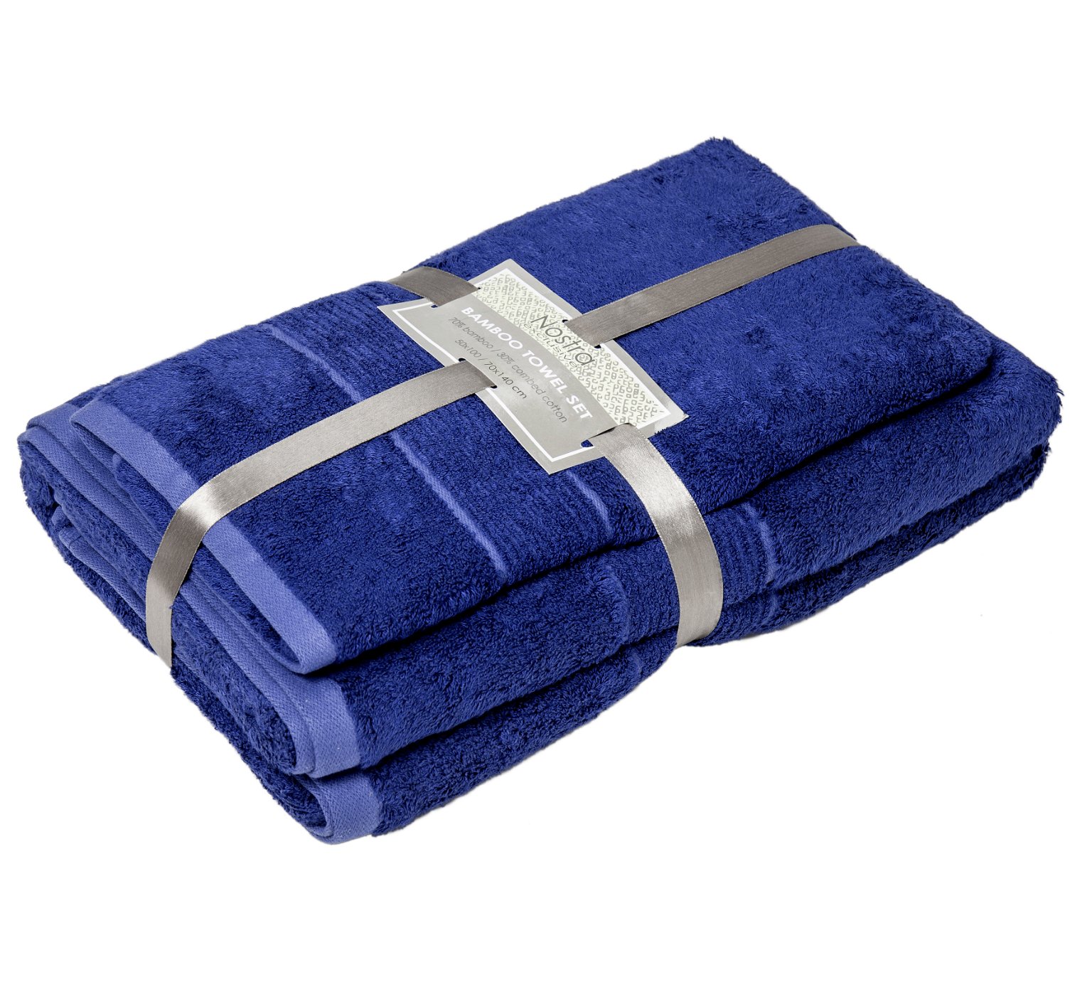 Vonios rankšluosčių komplektas NOSTRA, mėlynos sp., 50 x 100, 70 x 140 cm, 70% bambukas, 30% medv.