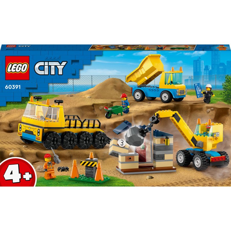 Konstruktorius LEGO City Construction Trucks and Wrecking Ball Crane 60391