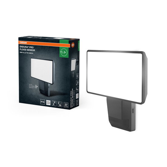 LED prožektorius OSRAM ENDURA PRO, IP55, 4000K, 27W, 3800lm, su judesio davikliu pilkos sp-1