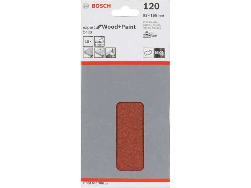 Stačiakampiai šlifavimo lapeliai BOSCH, 93 x 186 mm, K120, 10 vnt. - 3